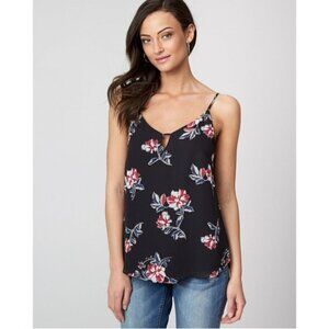Women Le Chateau Floral Print Chiffon Scoop Neck Black / Red Camisole Si…